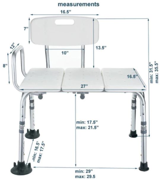 Bath Transfer Bench with Adjustable Height Measurements