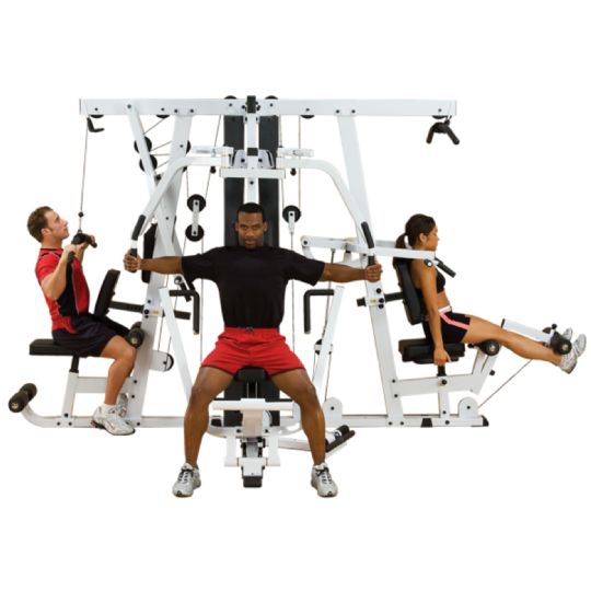 Up to four people can work out simultaneously with the optional Leg Press / Calf Press Station.