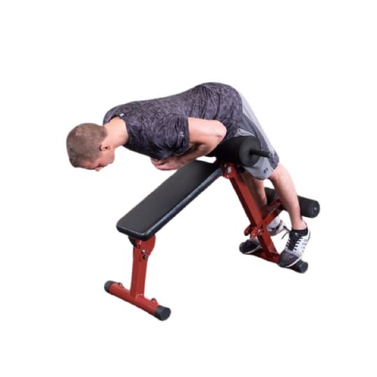 An ab crunch and a back hyperextension, into one, easy-to-use machine