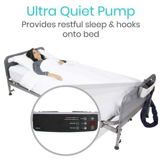 The pump that is used with the mattress is quite, to promote a restful sleep. 