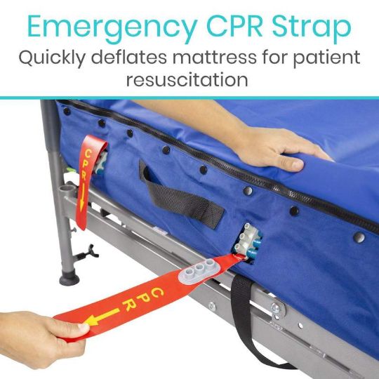 Vive Alternating Pressure Mattress include an emergency CPR strap. This is able to quickly deflate the mattress