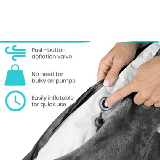 Picture shows how to push the deflation valve in order to adjust the pillow's firmness