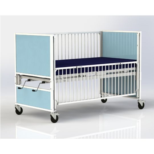 A higher pan mattress platform for the convenience of the caregiver - French Blue option