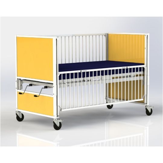 The top of the mattress surface is similar to the crib height to help prevent caregiver strain - Yellow option