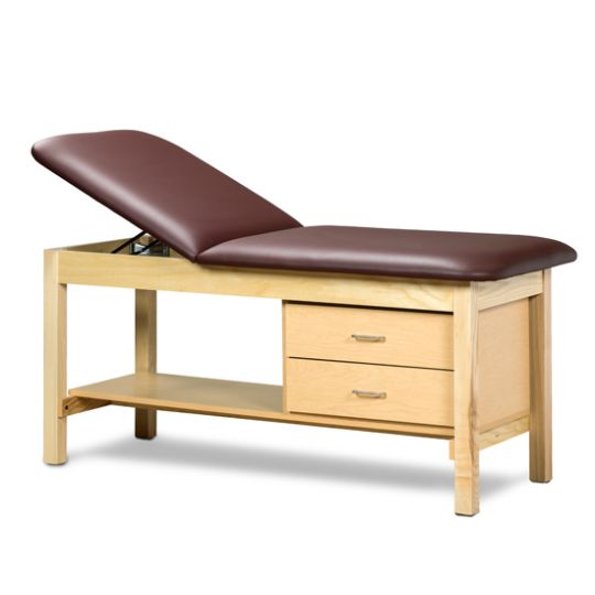Examination Table with shelf, drawers, paper dispenser, and elevated backrest