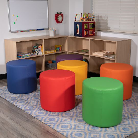 18-inch Height Flash Furniture Circle Soft Seating is available in 6 color options. Image shows all 6 Circle Soft Seats in a classroom. (Each soft seat is sold separately.)