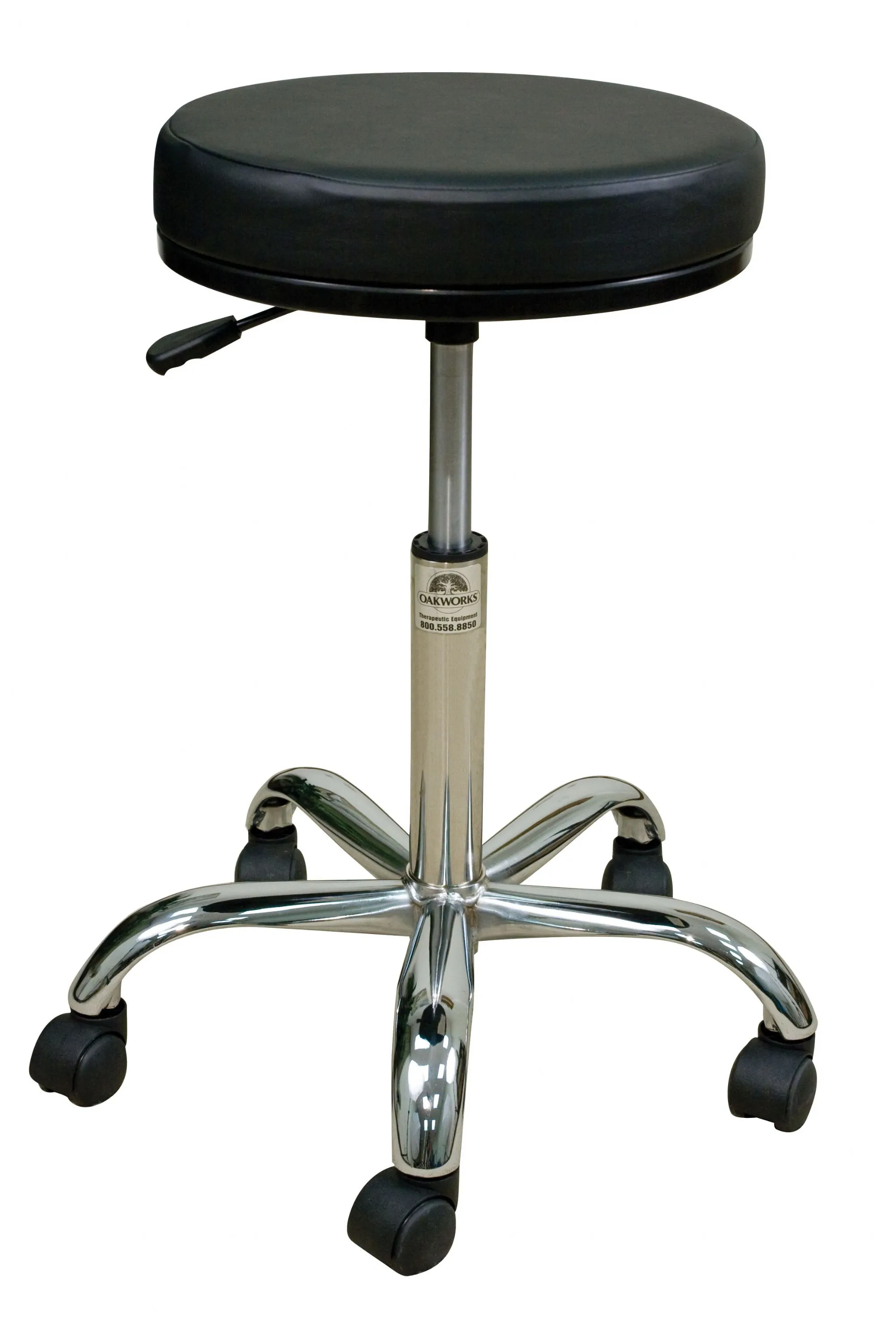 Blue Leather CHROME EXAM STOOL WITH CASTERS 