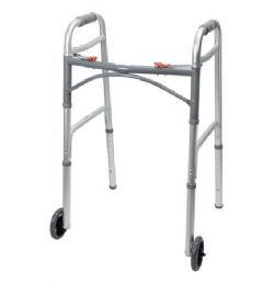 McKesson Adjustable Height Walker with Wheels and Folding Aluminum Frame