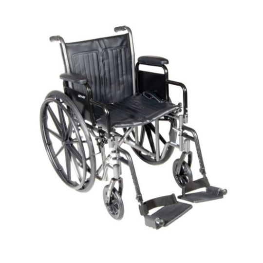 18-inch Wide Wheelchair Seat with Swing-Away Footrests and Black Composite Wheels