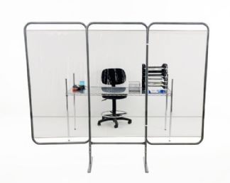 Stationary 3-Panel Clear Antimicrobial Room Divider by R&B Wire Products