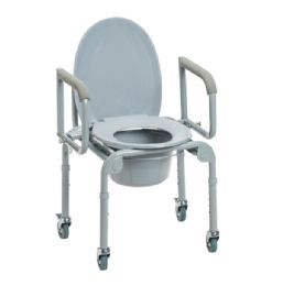 Drive Medical Steel Wheeled Commode w/ Drop-Arms