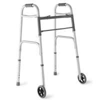 Two Button Folding Walker with 5-inch Wheels by Medline