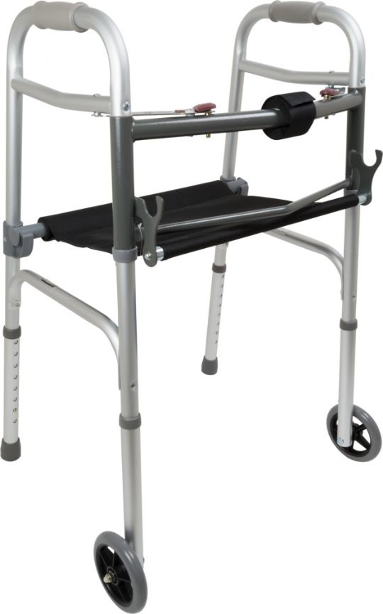 Two-Button Folding Walker with Wheels
