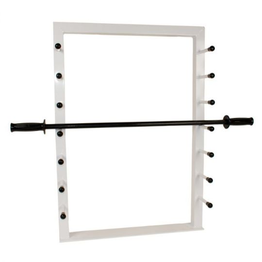 The frame and climbing bar mounted to a wall