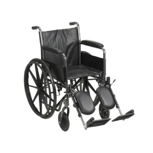 18-inch Wide Wheelchair Seat with Swing-Away Elevated Legrests and Black Composite Wheels 