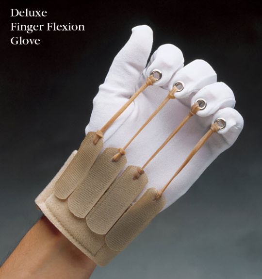 The Finger and Thumb Flexion Gloves promote finger closure by providing dynamic flexion traction for the MP, PIP and DIP joints.