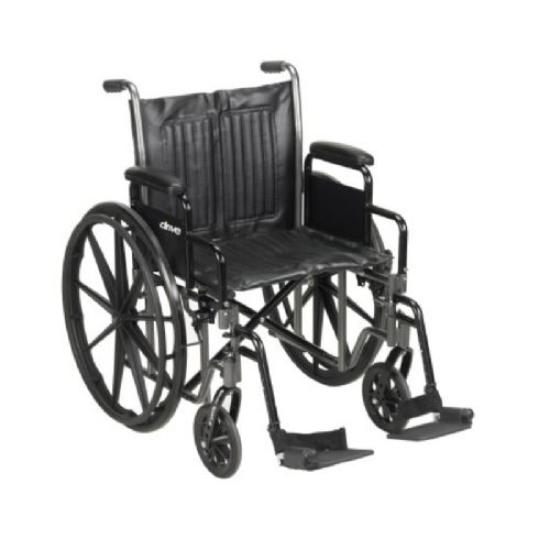 20-inch Wide Wheelchair Seat with Swing-Away Footrests and Black Composite Wheels