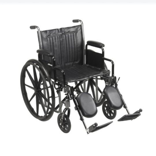 20-inch Wide Wheelchair Seat with Swing-Away Elevated Legrests and Black Composite Wheels 