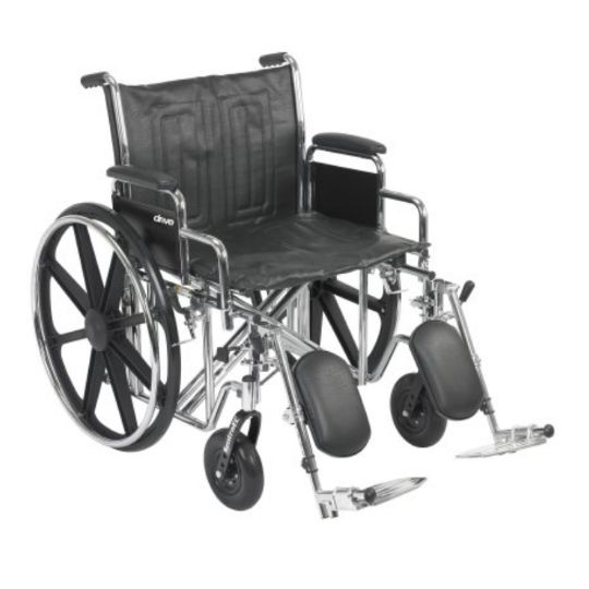 22-inch Wide Wheelchair Seat with Swing-Away Elevated Legrests and Black Composite Wheels