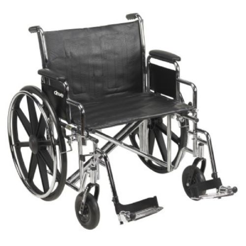 24-inch Wide Wheelchair Seat with Swing-Away Footrests and Black Composite Wheels
