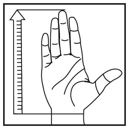 Demonstrates how to measure length from the wrist to end of finger. 