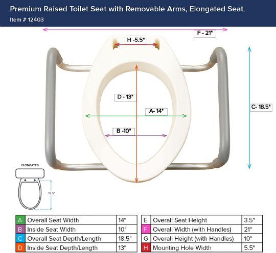 Dimensions Guide for the Drive Medical Premium Toilet Seat Riser with Removable Arms