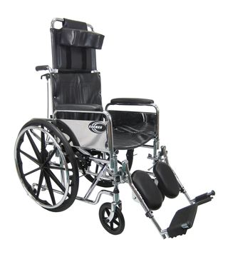 The wheels of the Standard Deluxe High Back Reclining Wheelchair are made to be flat proof. 

