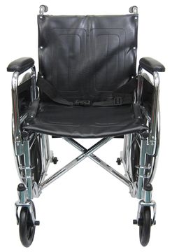 The Standard Deluxe High Back Reclining Wheelchair comes standard with elevating leg rests, padded detachable full length armrests, and anti-tippers.