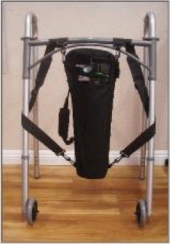 Bellhop Universal Cylinder Carrier Bag can be secured to a wheelchair, scooter, walker, or rollator