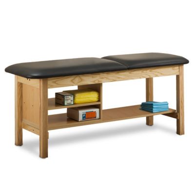 Clinton Classic Series Treatment Table with Shelving with Black Fabric Upholstery