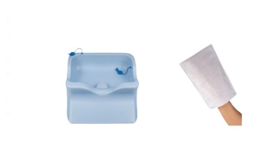 Optional accessories are offered to enhance the care: Shampoo Basin and Dry Wash Glove