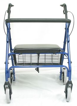 The padded flip-down seat of the rollator allows the user to stop and rest anywhere they please.