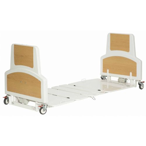 Human Care FloorLine Long-Term Care Low Bed with Wooden End Boards and Grounded Electronics
