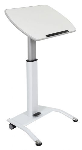 The Pneumatic Height Adjustable Lectern Table prevents papers and other items from sliding off of this portable podium with its lip.