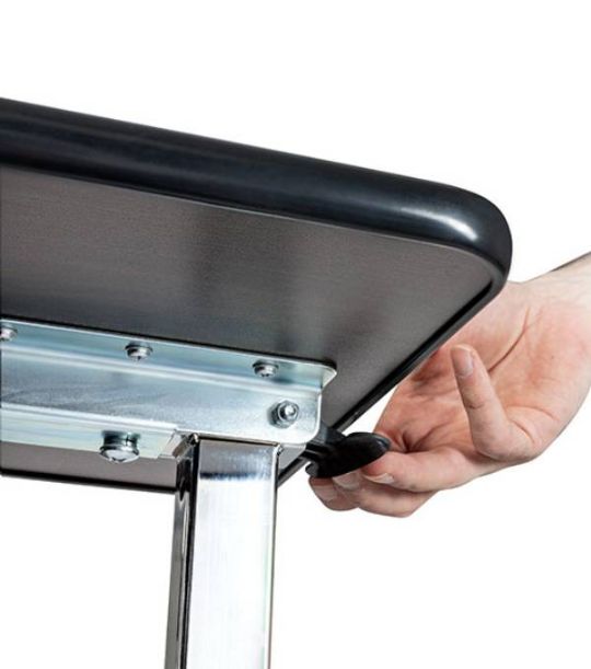 Picture shows how to use the height-adjustable lever under the table