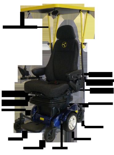 showers power chair with a yellow canopy that holds solar panels