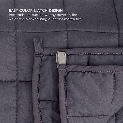 The weighted blanket and the duvet cover are easily reconnected with color-match internal ties.