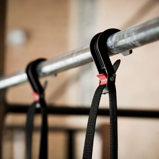 secure with hooks onto workout bars