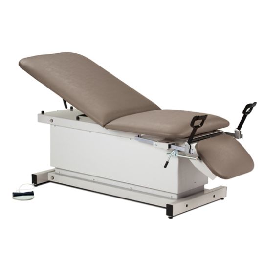 Ready Room Shrouded Power Treatment Table with Stirrups in Warm Gray (3WG) Upholstery