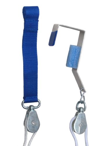 Non-slip webbing (left) and portable door bracket (right) 
