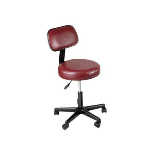 Pneumatic Stool with Backrest in burgundy 