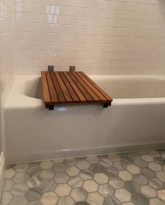 Teak Bath Bench - In Use