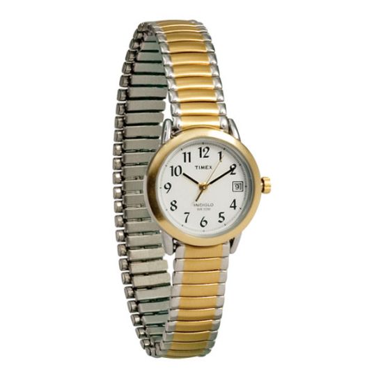LadiesTimex Indiglo Watch,  White Face, Gold Tone Expansion Band