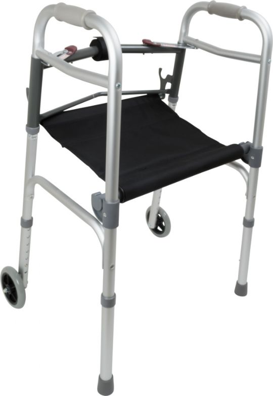The Two-Button Folding Walker can hold up to 300 pounds