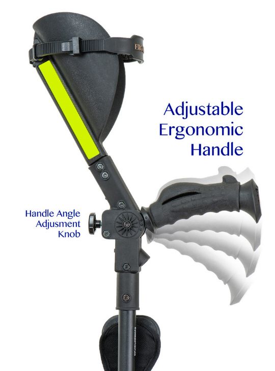 The adjustable ergonomic handle adjusts using the handle angle adjustment knob