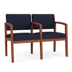 Wooden 2 Seat Sofa with CHERRY Frame Finish and NAVY Upholstery