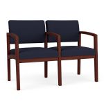 Wooden 2 Seat Sofa with MAHOGANY Frame Finish and NAVY Upholstery