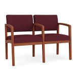 Wooden 2 Seat Sofa with CHERRY Frame Finish and WINE Upholstery