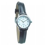 LadiesTimex Indiglo Watch,  White Face, Chrome with Leather Band