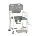 SHOWER CHAIR COMMODE W/SLIDEOUT FOOTREST AND LAP BAR
